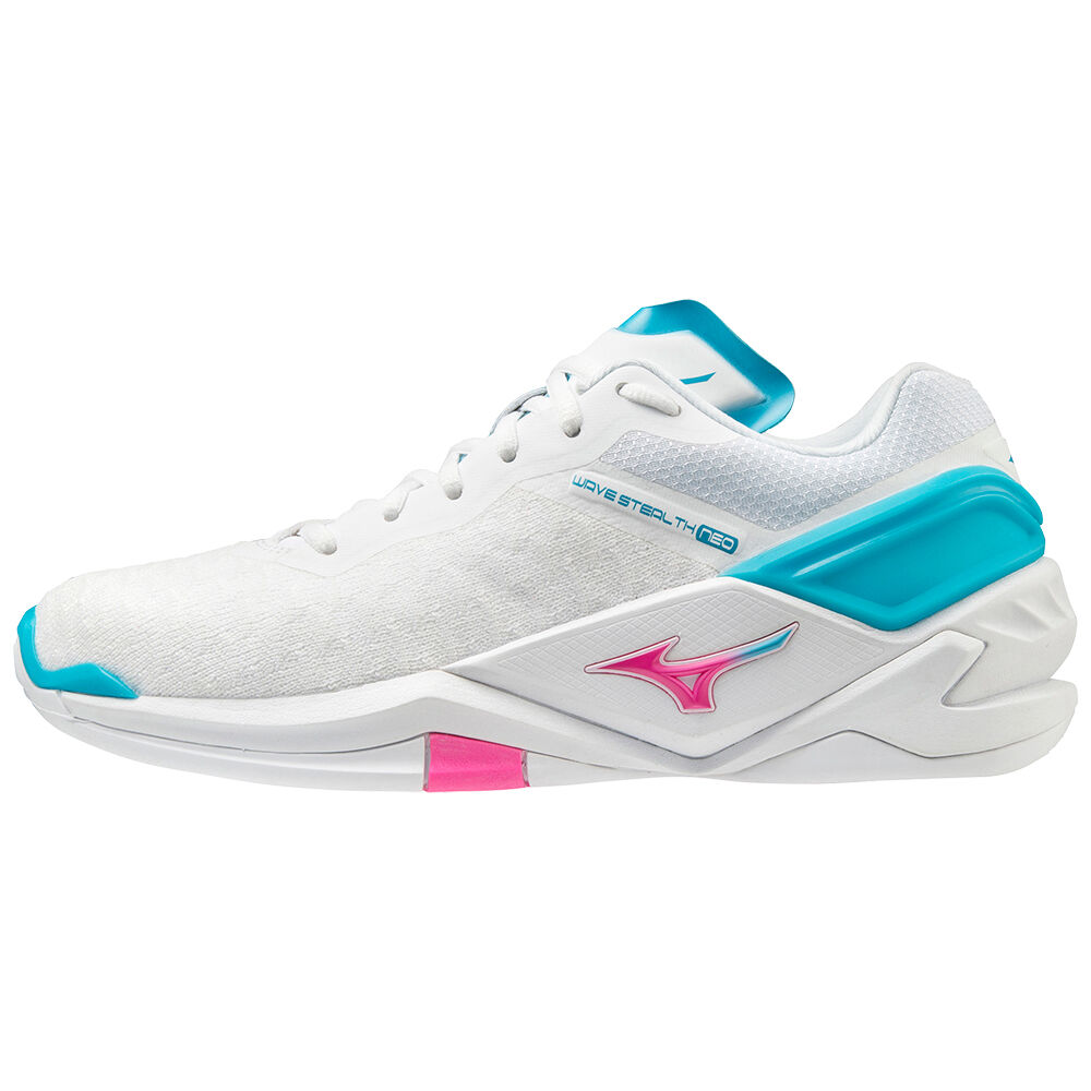 Mizuno Women's Wave Stealth Neo Handball Shoes White/Pink/Blue Turquoise (X1GB200060-QYC)